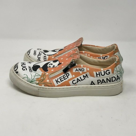 GOBY Girls Keep Calm Hug a Panda Slip On Shoes Flats Orange Size 35 Vegan - Picture 3 of 9